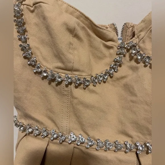 Self Portrait Beige Denim Mini Dress